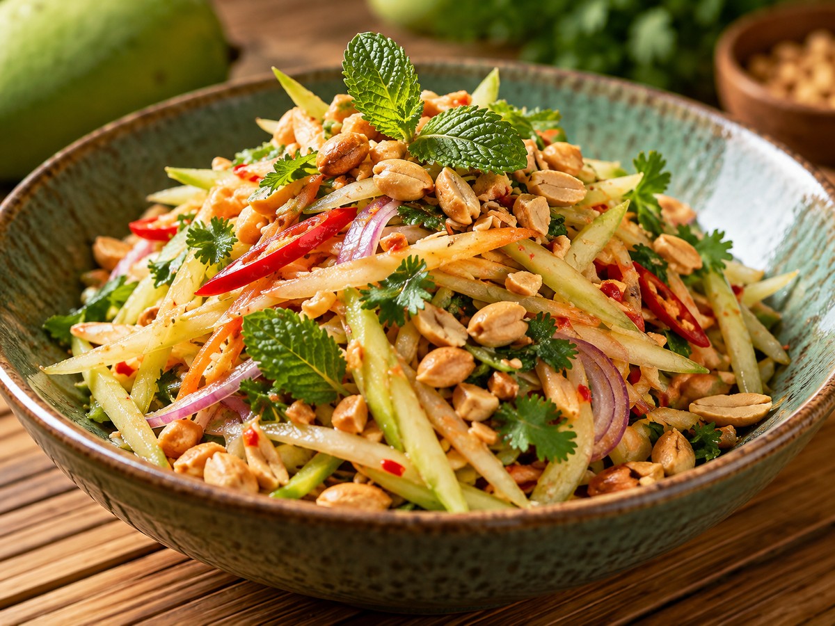 Green Mango Peanut Salad plated food photograph
